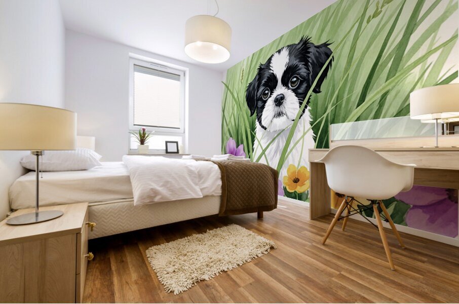 Shih Tzu Puppy Hiding In Tall Grass Mural print