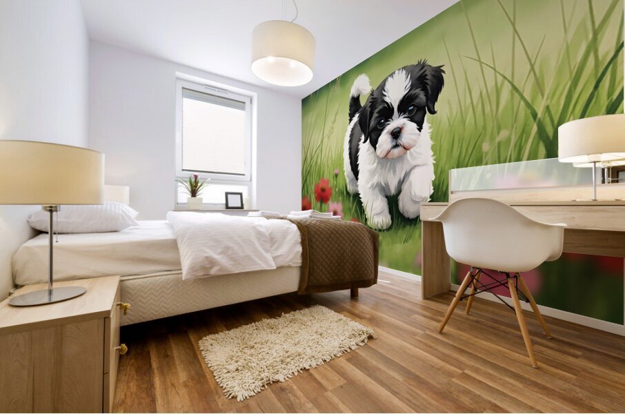 Shih Tzu Puppy Happy In Grass Mural print