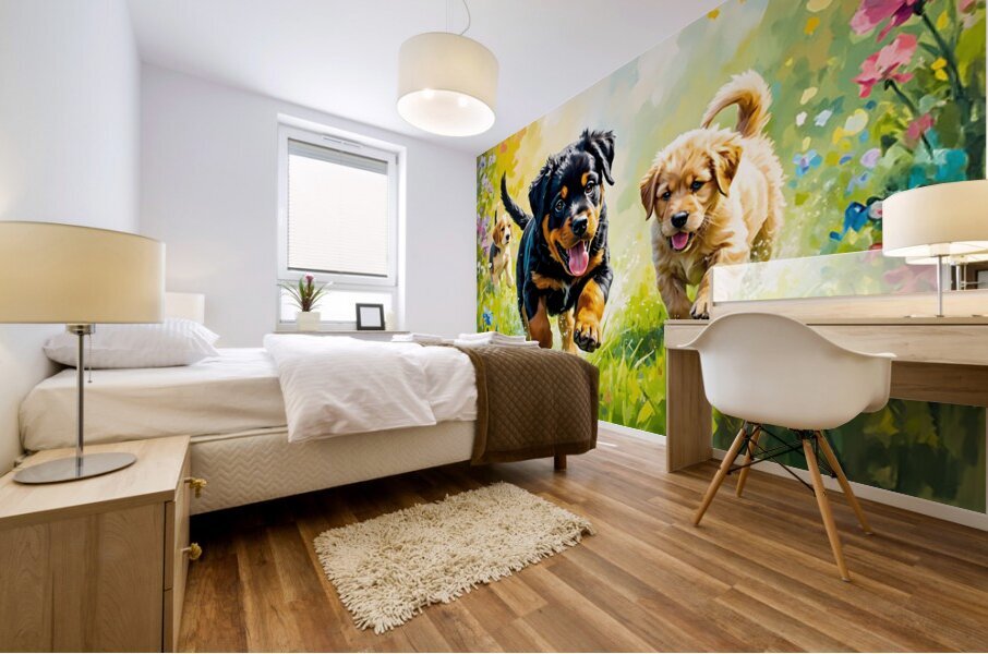 Rottweiler Puppy Ready To Play With Siblings Mural print