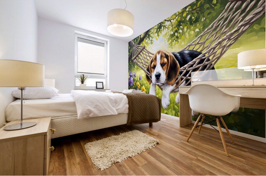 Beagle Puppy Discovers Perfect Hammock Spot Mural print