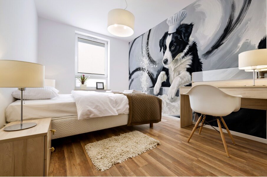 Border Collie Puppys First Cooking Adventure Mural print