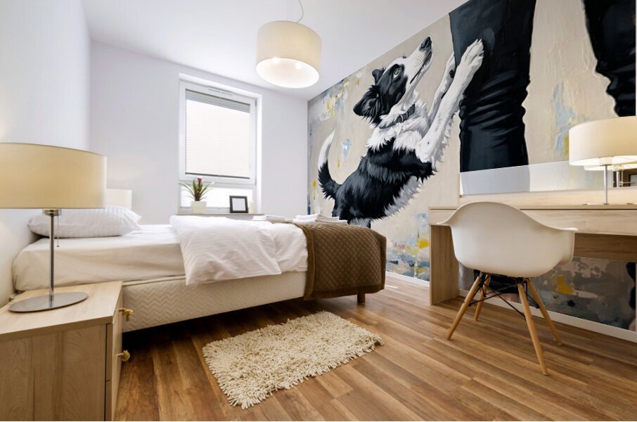 Border Collie Puppys Joyful Garden Victory Dance Impression murale