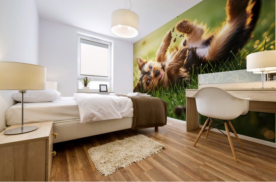 Tired Yorkshire Terrier Heads Home Mural print