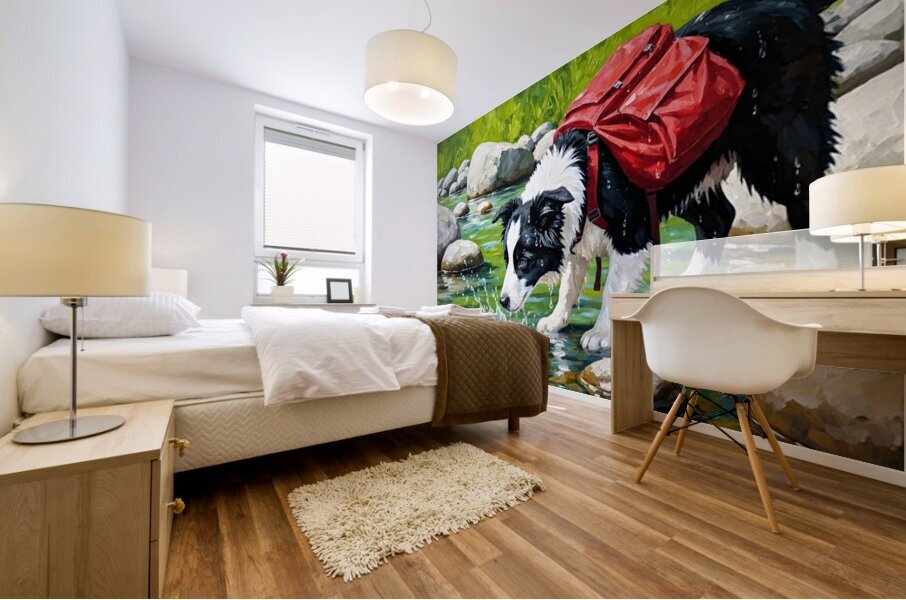 Sleepy Border Collie Puppy Rests Under The Oak Tree Impression murale