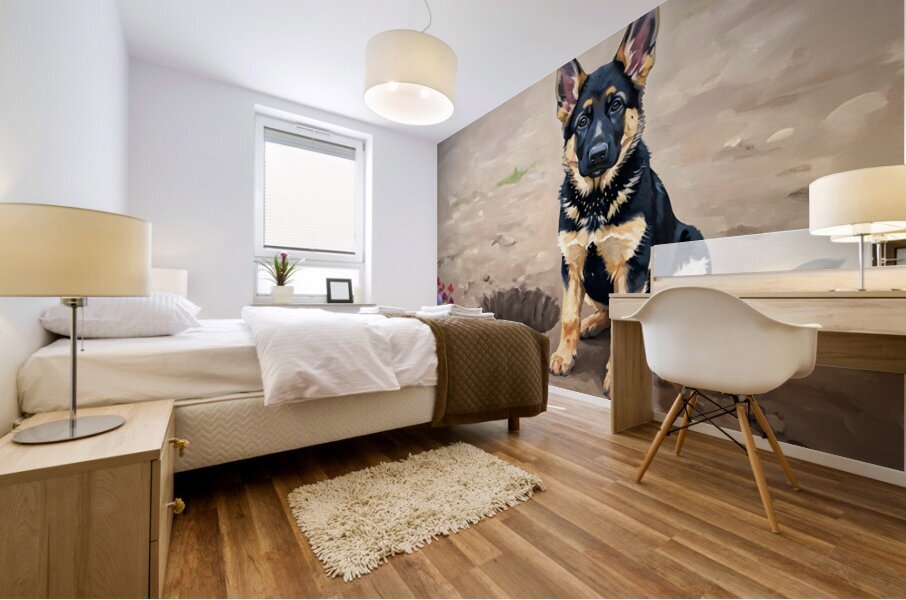 Proud German Shepherd Puppy Shows Off Digging Achievement Mural print