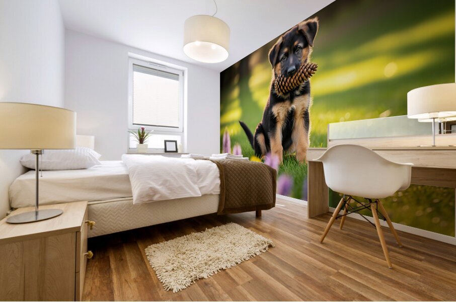 German Shepherd Puppy Returns Pinecone For Another Round Impression murale