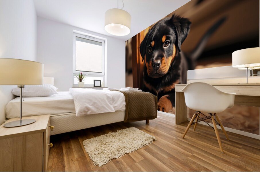 Rottweiler Puppy Joins The Family Fun Mural print