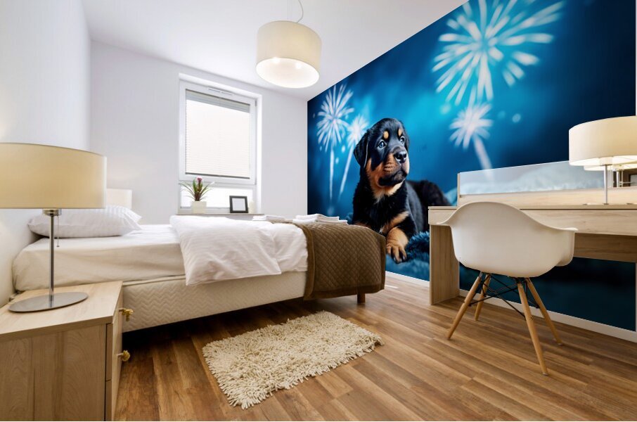 Rottweiler Puppy Completes Fireworks Adventure Impression murale