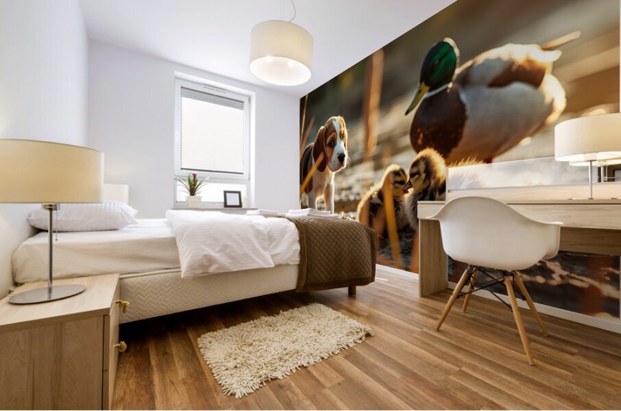 Beagle Puppy Explores By The Pond Impression murale