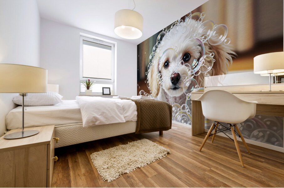 Happy Poodle Puppy After Bubble Adventure Impression murale