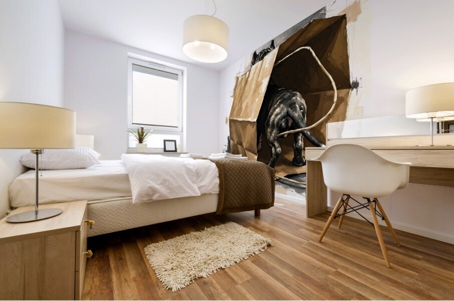 Happy Cane Corso Puppy Emerges From Shopping Bag Fun Mural print