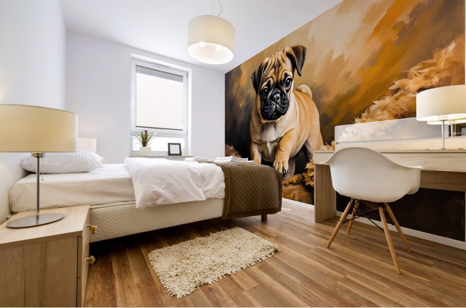 Pug Puppy Falls Asleep After Evening Entertainment Mural print