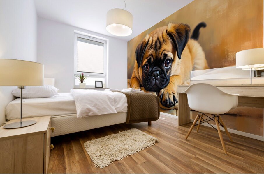 Pug Puppy Discovers The Amazing Moving Picture Box Impression murale
