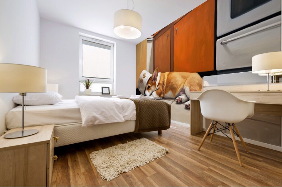 Free Corgi Puppy Celebrates His Escape Mural print