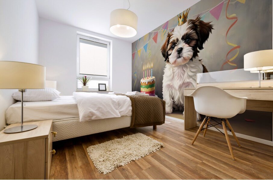Sleepy Birthday Puppy Rests After Party Fun Mural print