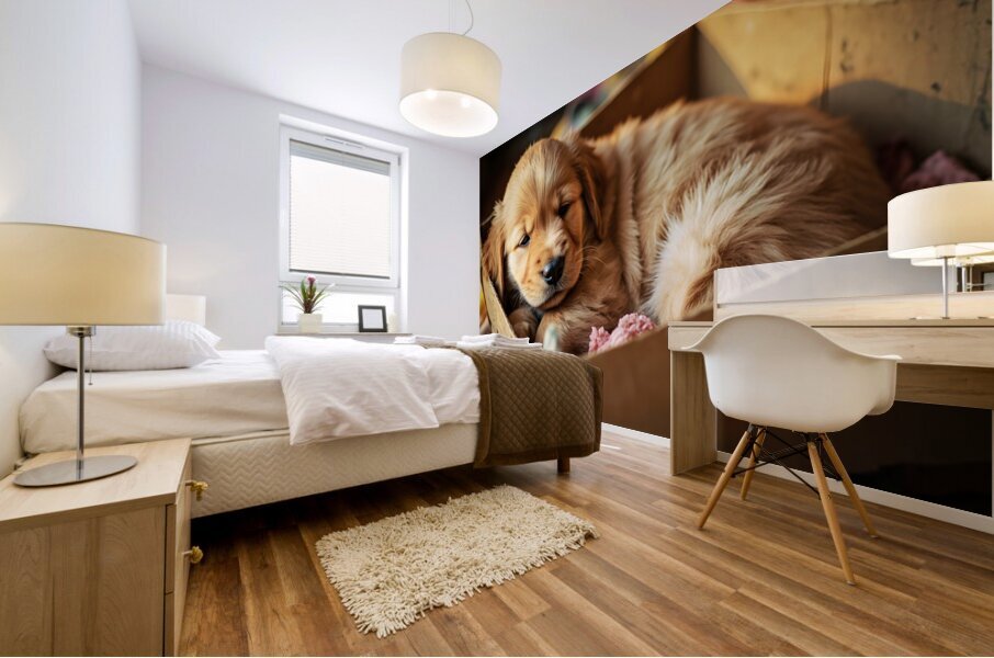 Golden Retriever Puppy Ready To Leave Box Fort Impression murale