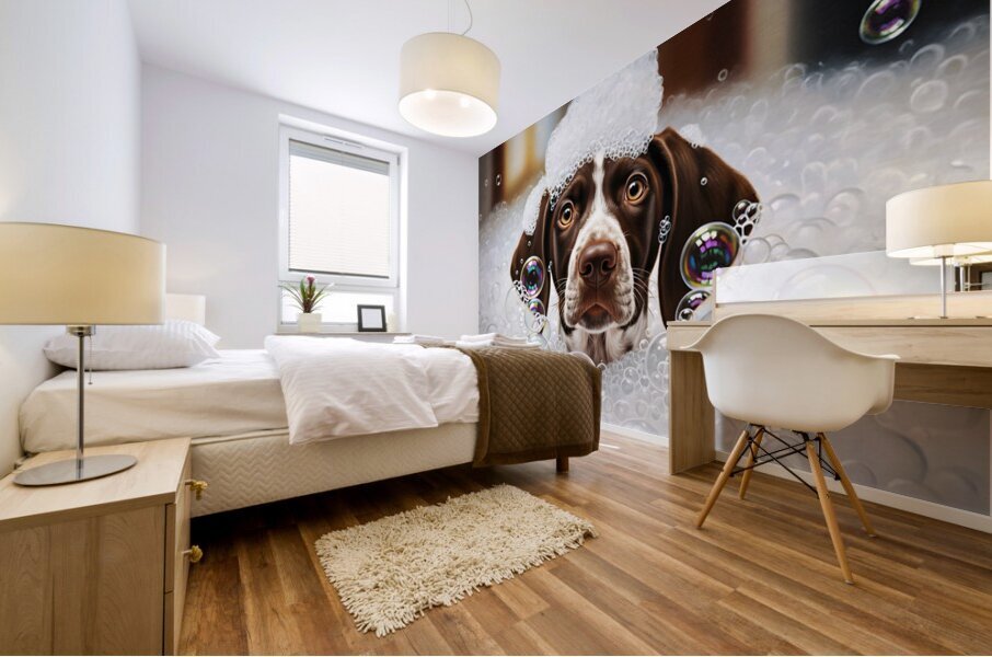 German Shorthaired Pointer Puppy Shakes Off The Bubbles Mural print