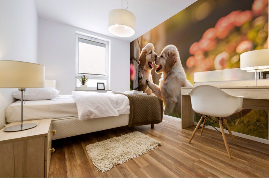 Golden Puppy Happy With New Fence Friend Impression murale