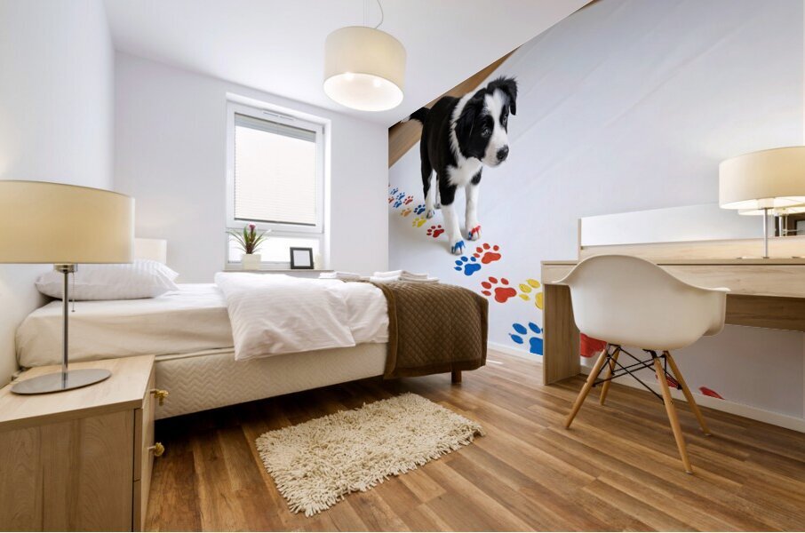 Border Collie Puppy Proudly Shows Off Finished Paw Art Impression murale