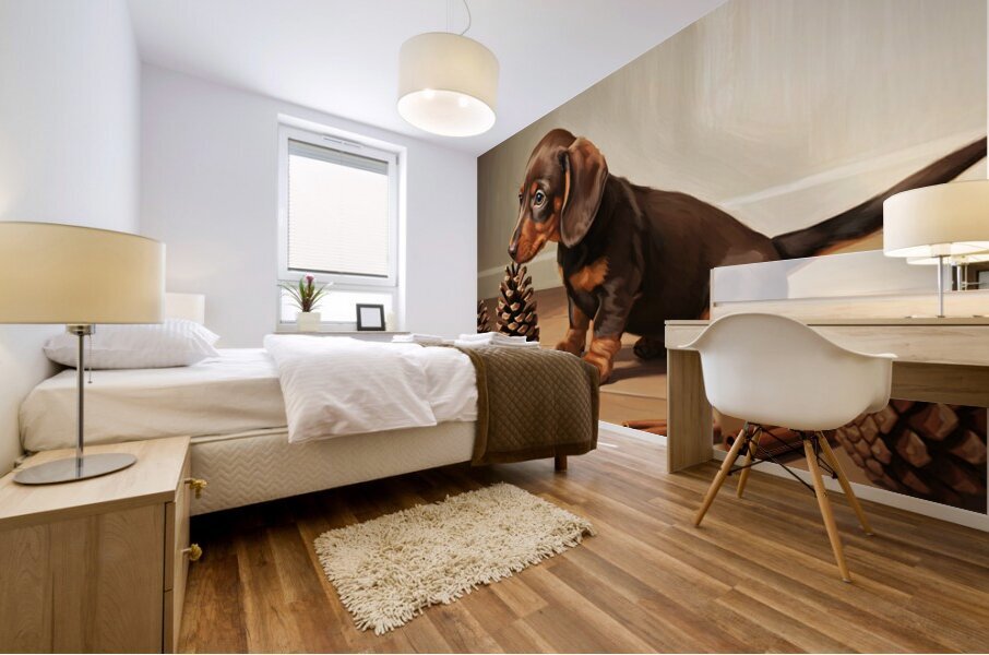 Happy Dachshund Puppy Relaxing With Natural Treasures Impression murale