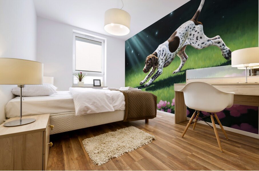 German Shorthaired Pointer Puppy Discovers Night Shadows Impression murale