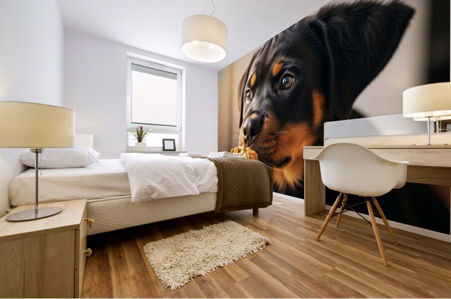 Rottweiler Puppy Discovers Something New Mural print
