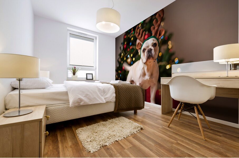 Tired Puppy Rests After Christmas Fun Mural print