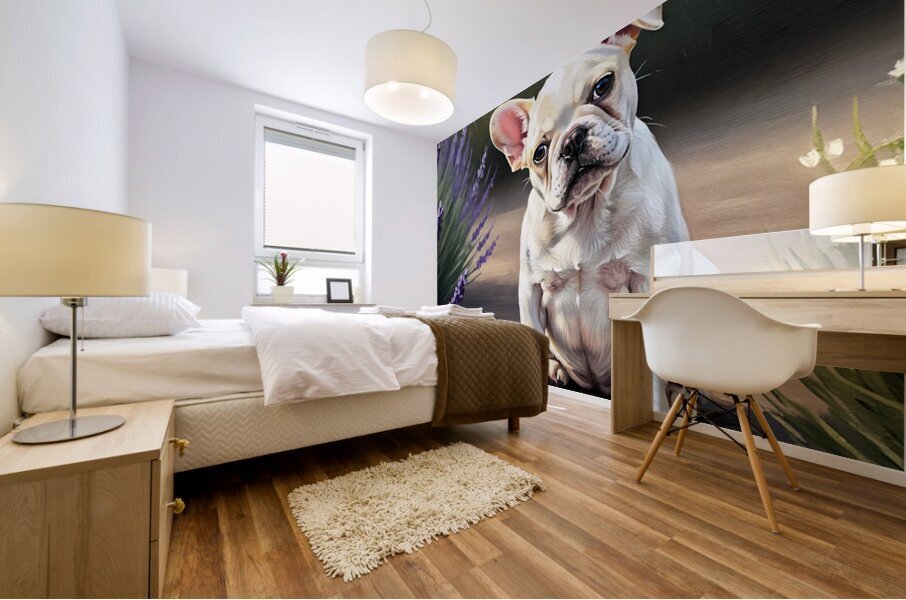 Happy French Bulldog Puppy Understands His Reflection Impression murale