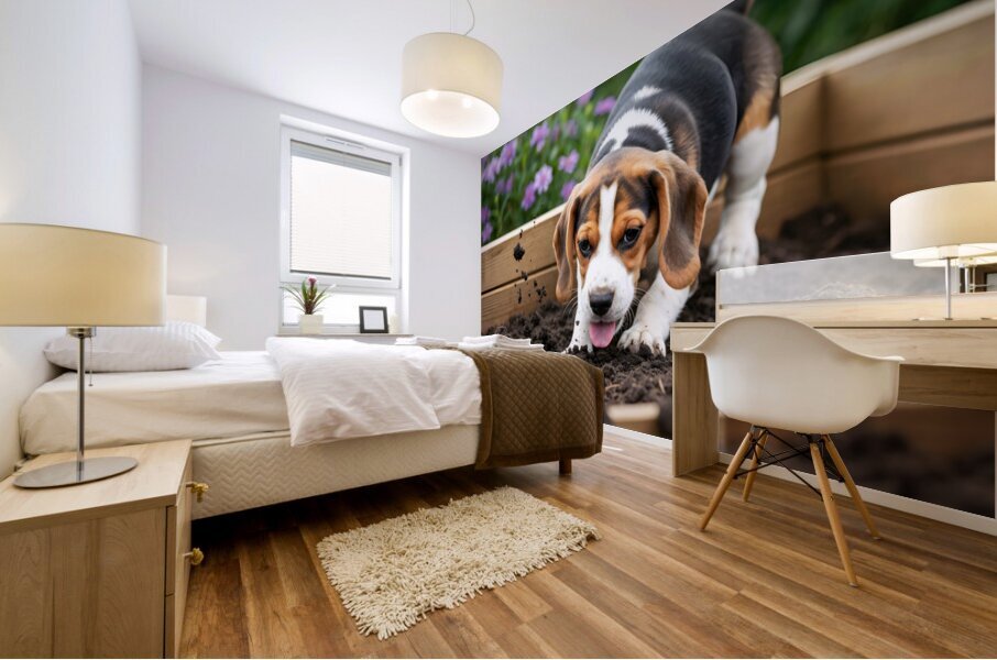 Beagle Puppy Enjoys Digging Success Mural print