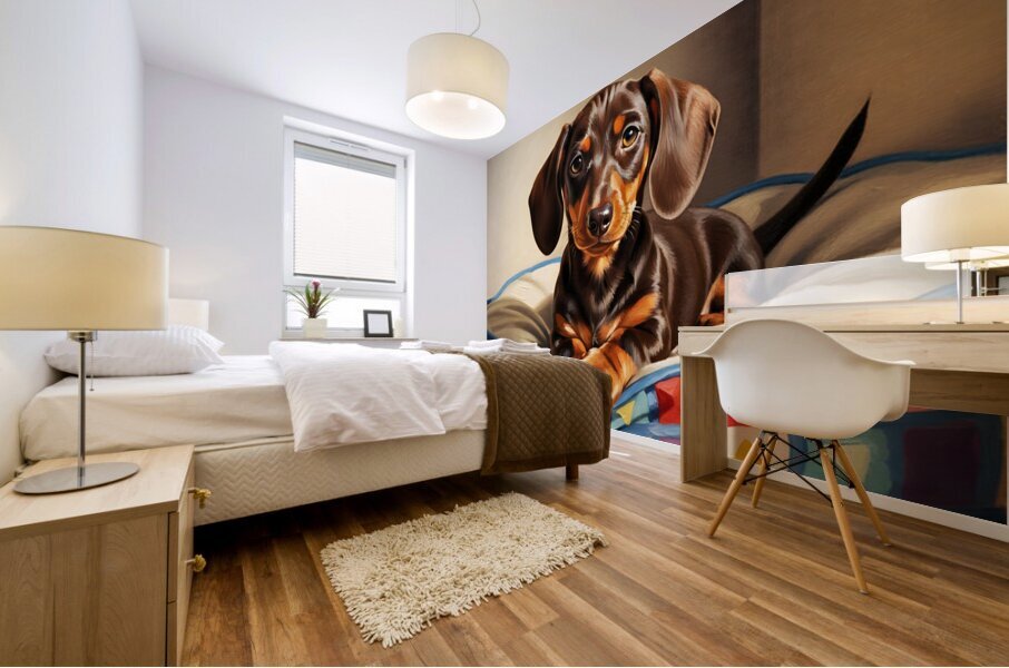Dachshund Puppy Content On Cozy Dog Bed Mural print