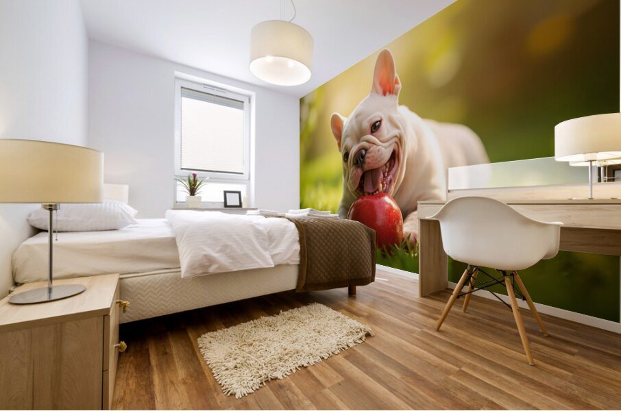 Satisfied Puppy After Apple Snack Mural print