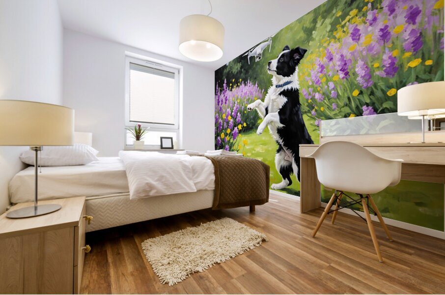 Border Collie Puppy Spots Something In The Sky Mural print