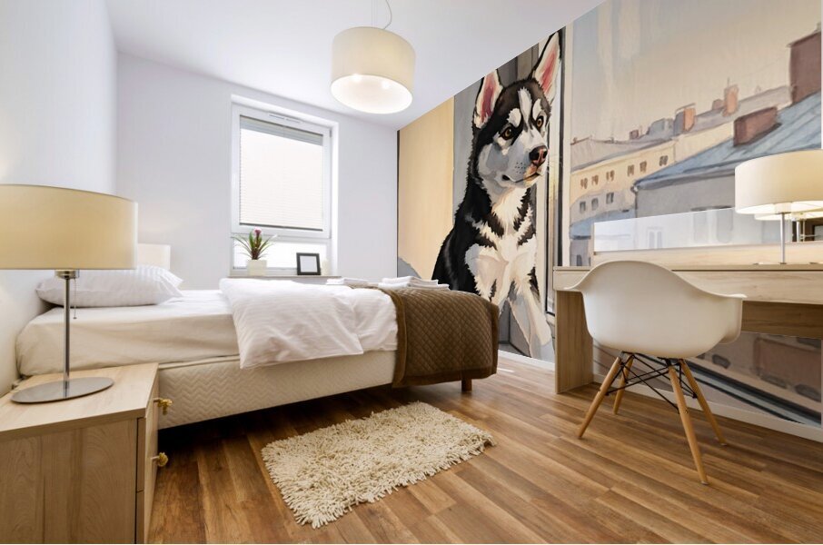 Sleepy Husky Puppy Naps On Cozy Windowsill Impression murale