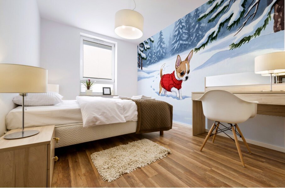 Chihuahua Puppys First Winter Day In Red Sweater Impression murale