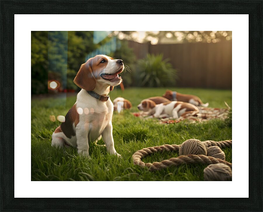Beagle Puppy Enjoys Victory After Tug-Of-War Fun Impression et Cadre photo