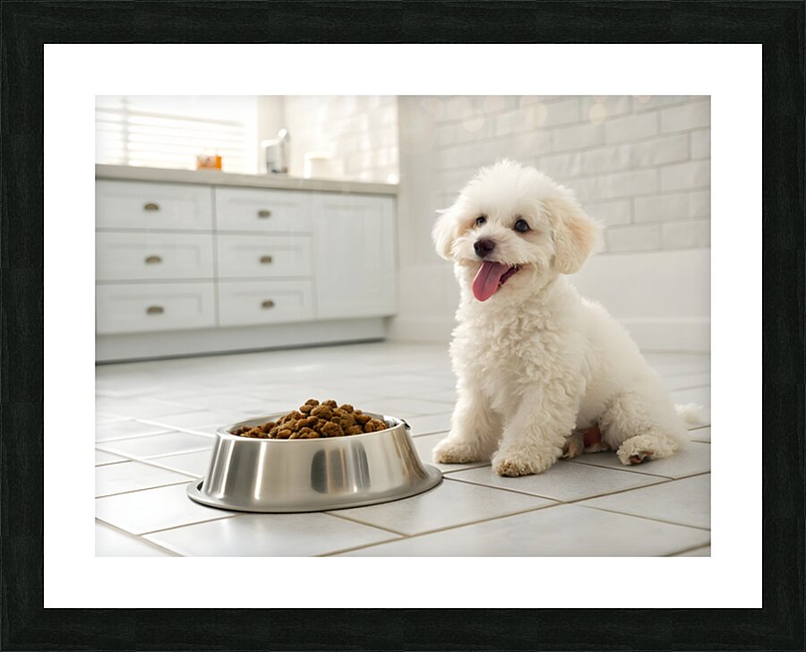 Poodle Puppys Dinner Time Excitement Impression et Cadre photo