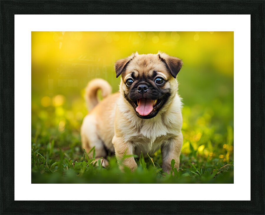 Pug Puppy Successfully Completes Stay Command Picture Frame print