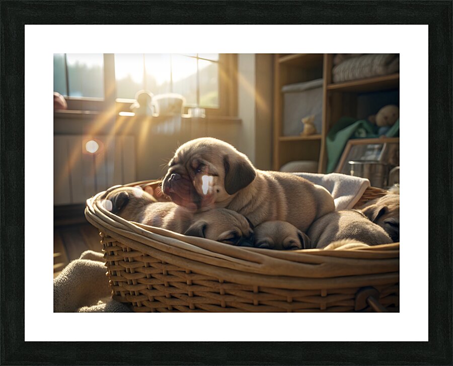 Pug Puppy Dreams In Warm Sunlight Picture Frame print