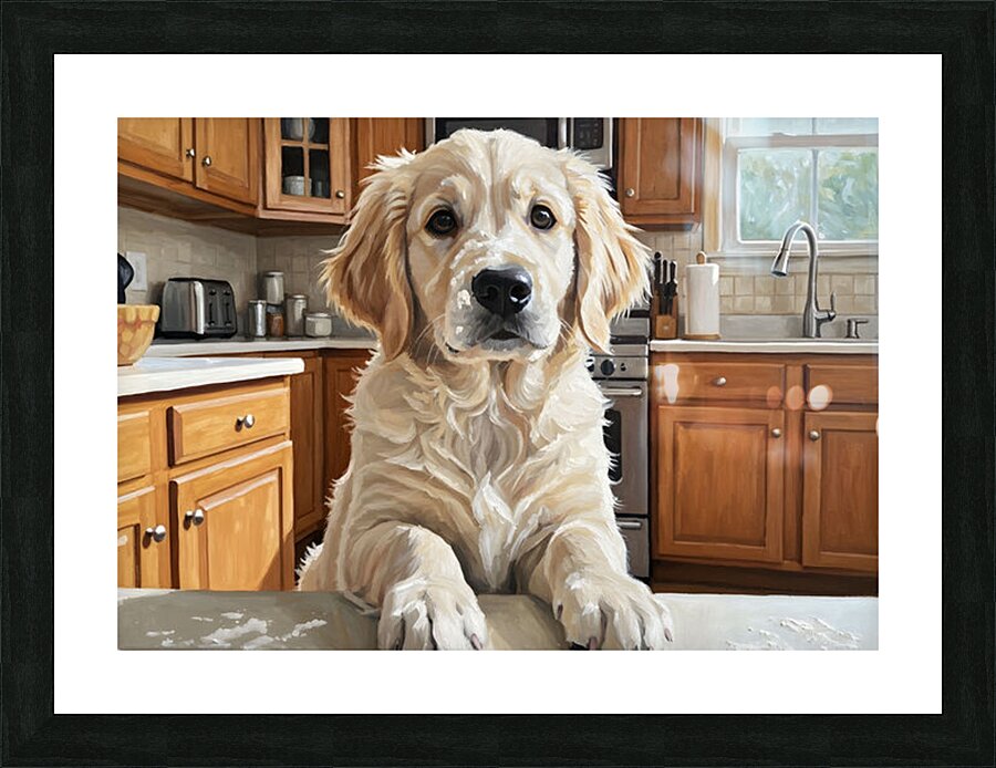 Golden Retriever Puppys Kitchen Discovery Impression et Cadre photo