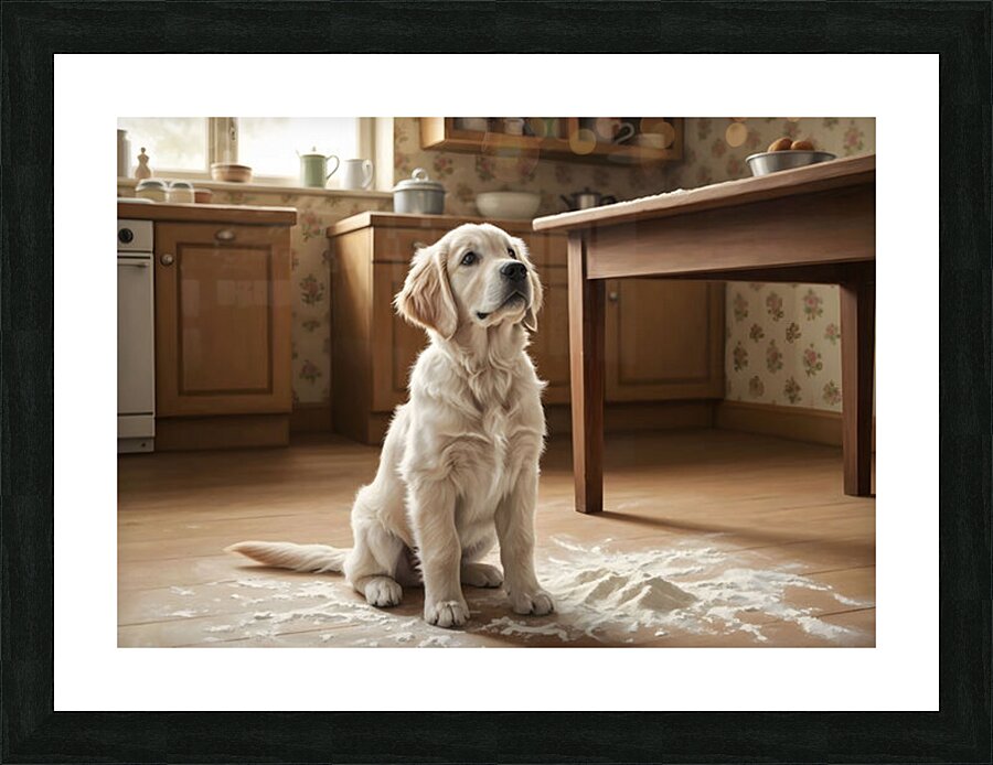 Hopeful Puppy After Kitchen Adventure Ends Picture Frame print