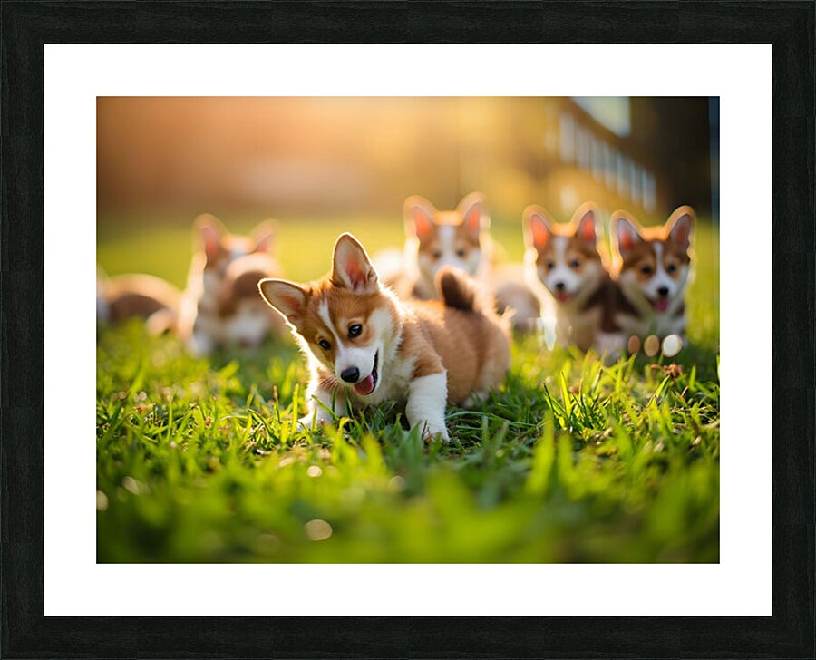 Pembroke Welsh Corgi Puppy Ready To Play With Siblings Picture Frame print