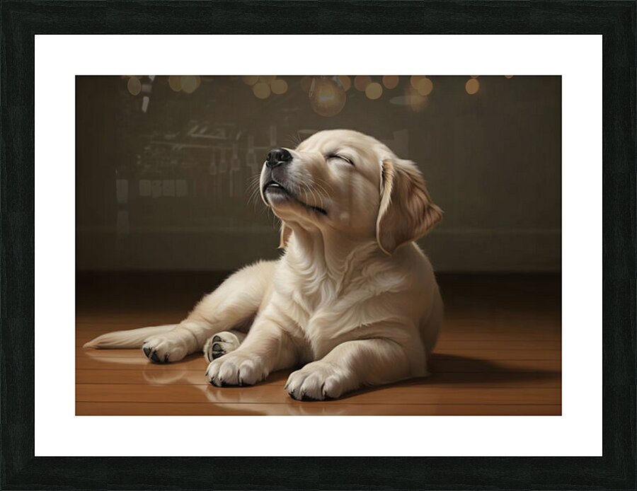 Golden Retriever Puppy Fast Asleep Sitting Upright Picture Frame print