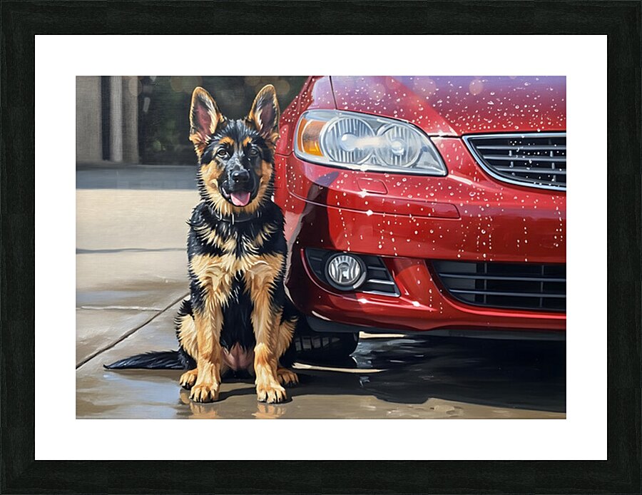 Clean German Shepherd Puppy After Successful Car Wash Picture Frame print