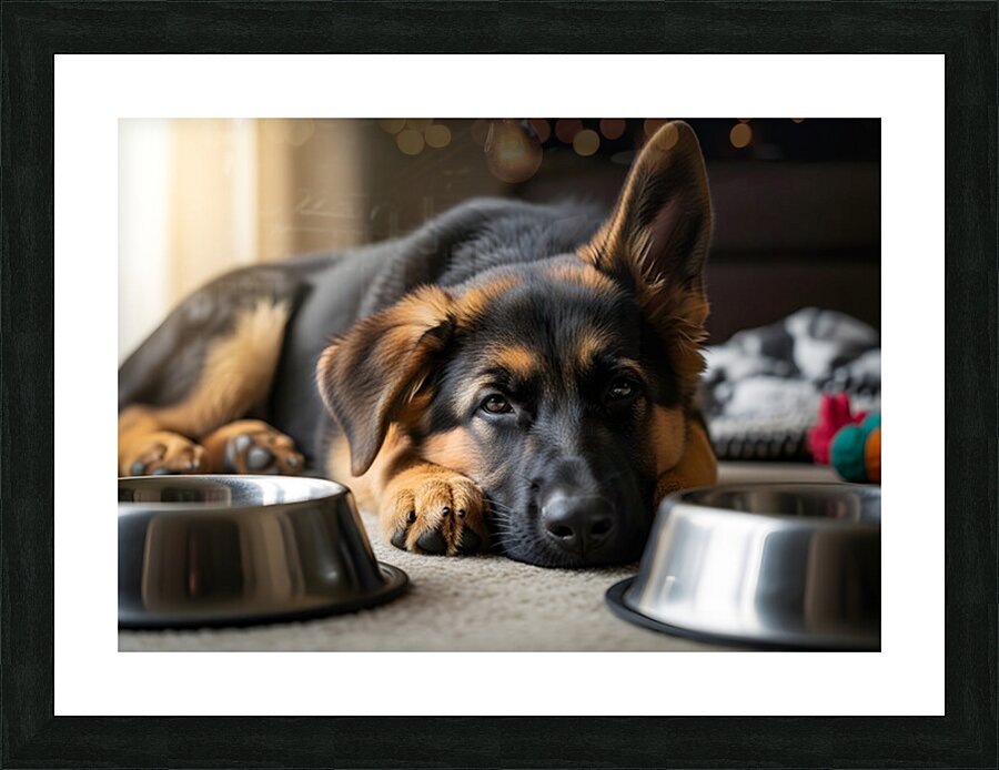 Drowsy German Shepherd Puppy Resting After Eating Impression et Cadre photo