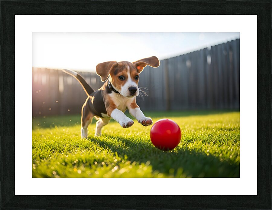 Beagle Puppys Energetic Ball Chase Adventure Impression et Cadre photo