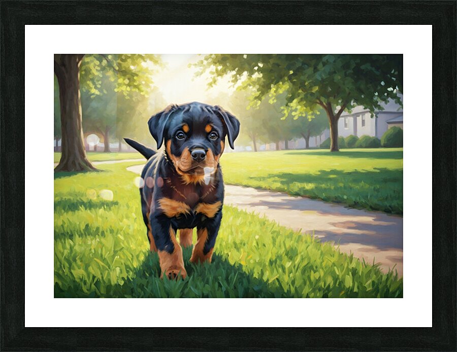Young Rottweiler Puppy Explores The Park Alone Impression et Cadre photo