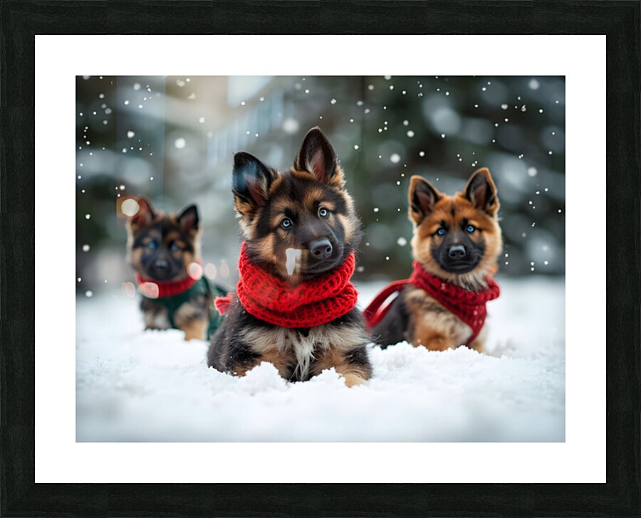German Shepherd Puppys First Snow Day Adventure Impression et Cadre photo