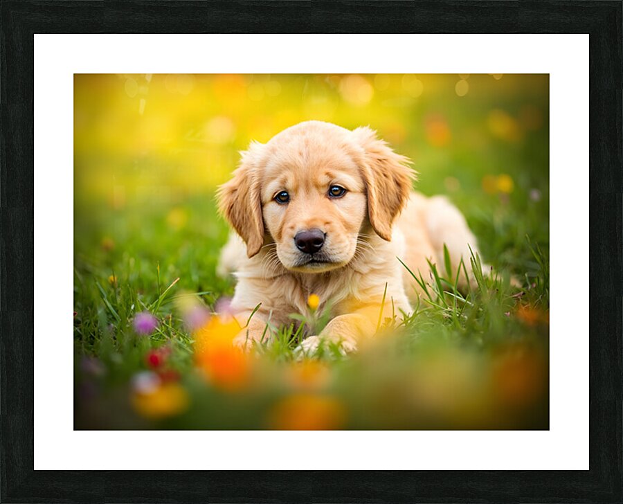 Golden Puppy Discovers The Perfect Stretch Position Impression et Cadre photo