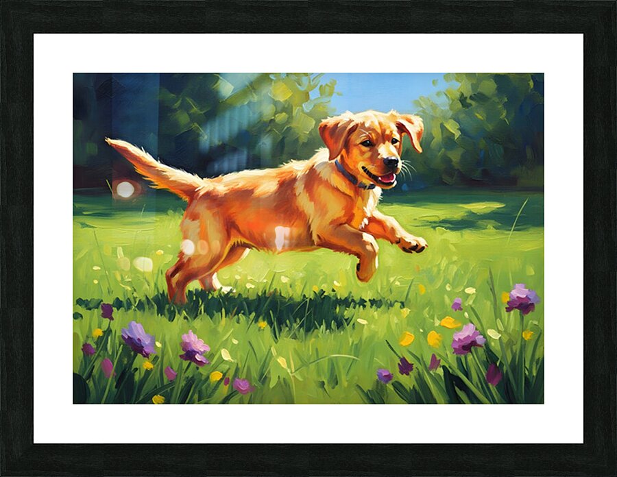 Happy Labrador Puppy Playing In Sunny Garden Picture Frame print