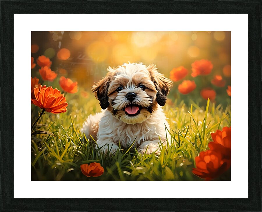Happy Shih Tzu Puppy Rests After First Adventure Picture Frame print